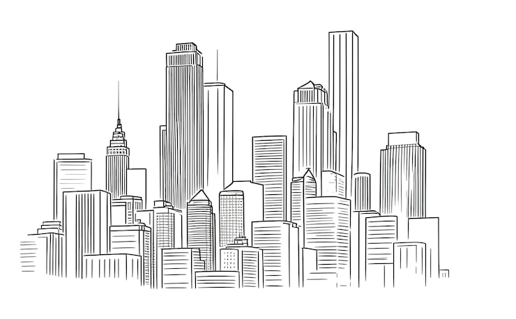 Photo croquis d'horizon de paysage urbain graphique noir et blanc de la ville ia générative