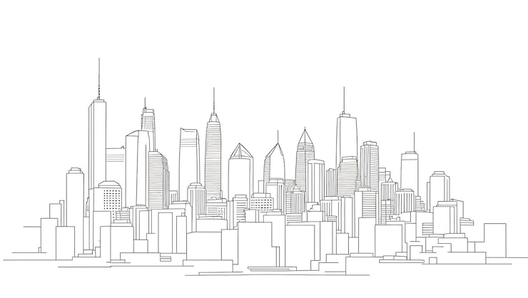 Photo croquis d'horizon de paysage urbain graphique noir et blanc de la ville ia générative