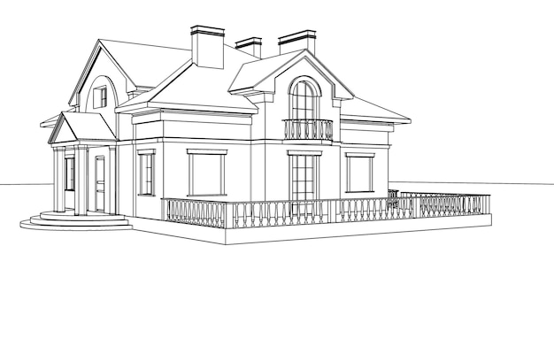 Un croquis d'une maison avec un balcon et un balcon.