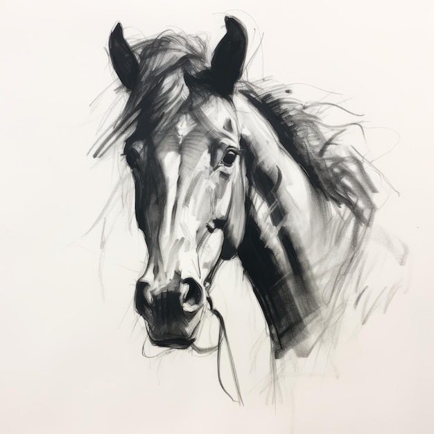 Photo le croquis en noir et blanc d'un portrait de cheval heureux