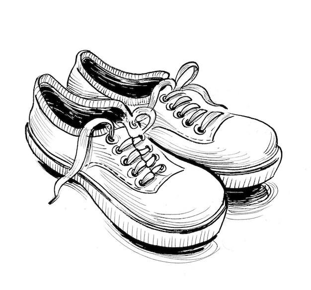 Un croquis d'une paire de chaussures avec le mot " dessus "