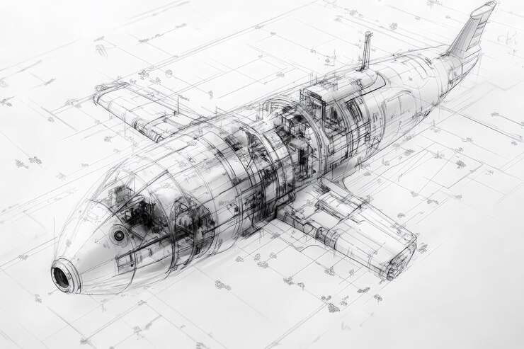 Photo un croquis technique complet présente un sous-marin de haute mer présentant des conceptions d'ingénierie complexes, des éléments structurels et des schémas détaillés pour l'exploration sous-marine.