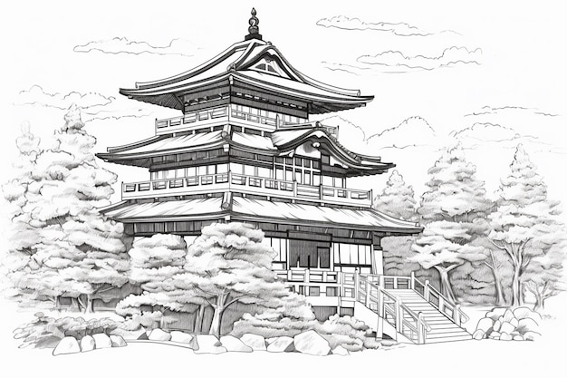 Un croquis d'un temple au Japon