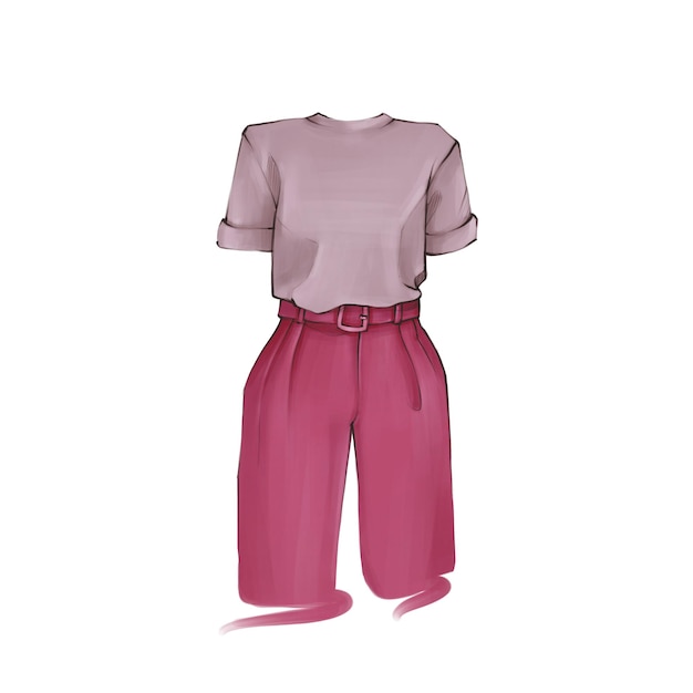 Croquis de vêtements, pantalons et T-shirt, Illustration sur blanc