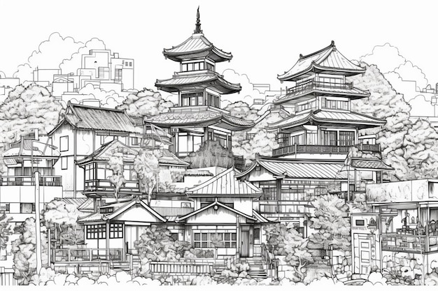 Un croquis d'une ville japonaise.