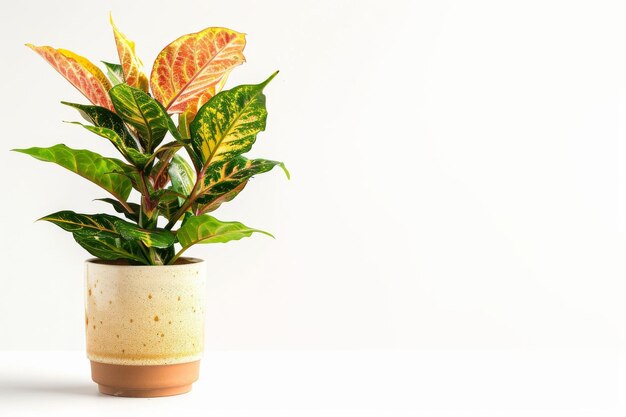 Croton Codiaeum variegatum dans un pot de fleurs Vue rapprochée de la plante de maison Croton Macro dans un pots de fleurs