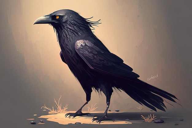 Crow Art graphique Une représentation colorée et fantaisiste d'un oiseau majestueux