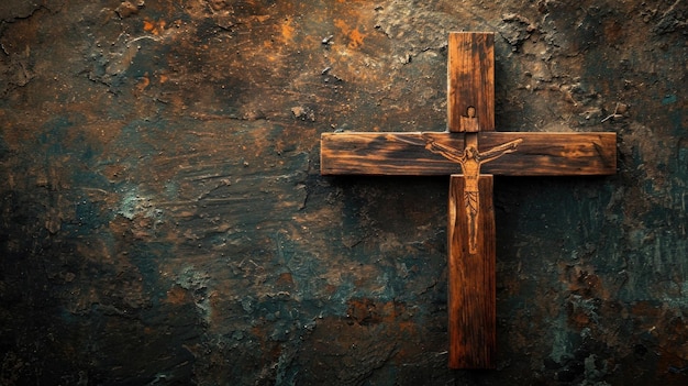 Crucifix en bois sur fond rustique pour le Vendredi Saint