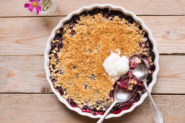 Crumble framboise et pêche