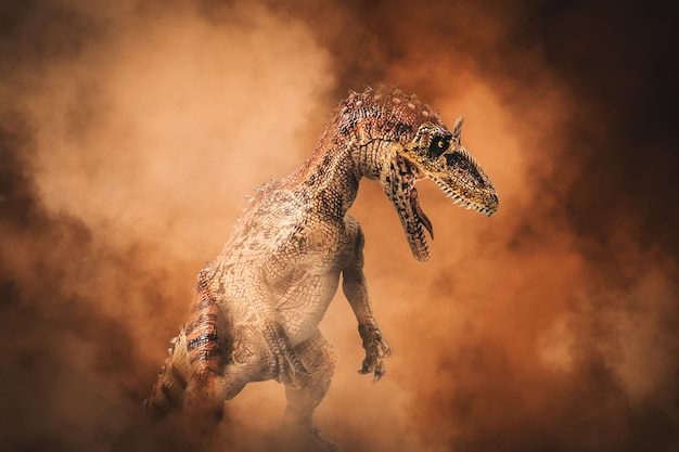 Cryolophosaurus , dinosaure sur fond de fumée