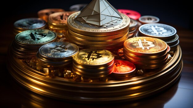 Photo crypto-monnaie différente sur la table litecoin bitcoin et ethereum altcoin