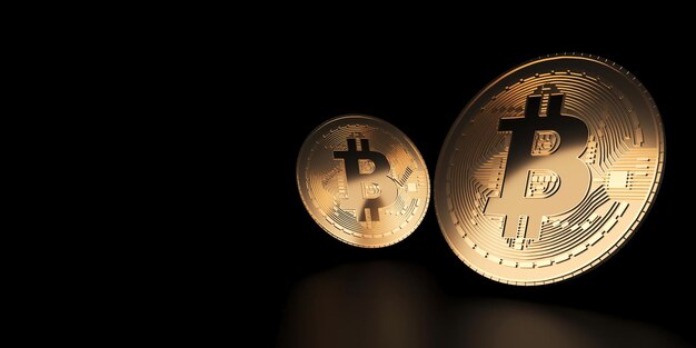 Cryptocurrency ou Bitcoin isolé sur fond noir ou sombre rendu 3d