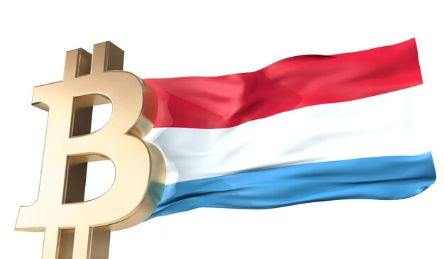 Cryptocurrency bitcoin or avec un rendu 3D du drapeau luxembourgeois