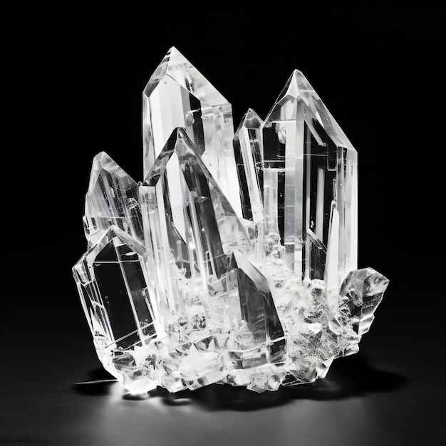 Photo crystal quartz sur fond noir en gros plan en studio