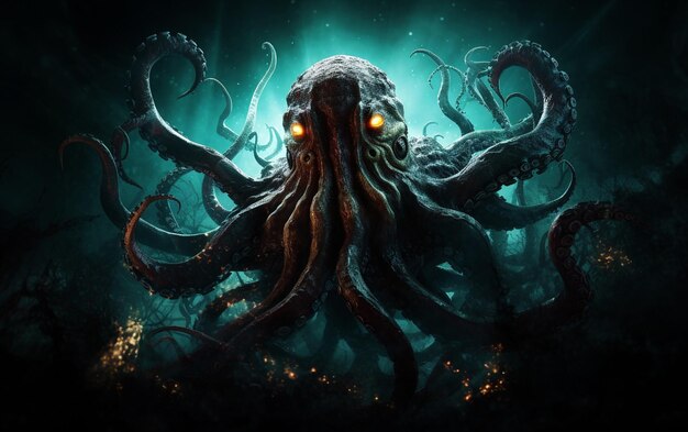 Cthulhus Abyss Monstre du cauchemar dans la mer avec des détails élevés