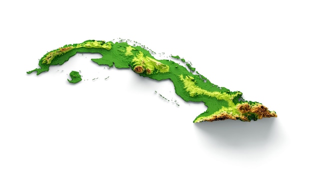 Cuba carte relief ombré couleur carte de hauteur sur la mer fond bleu illustration 3d