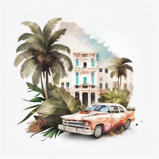 Photo cuba dans un style aquarelle par generative ai