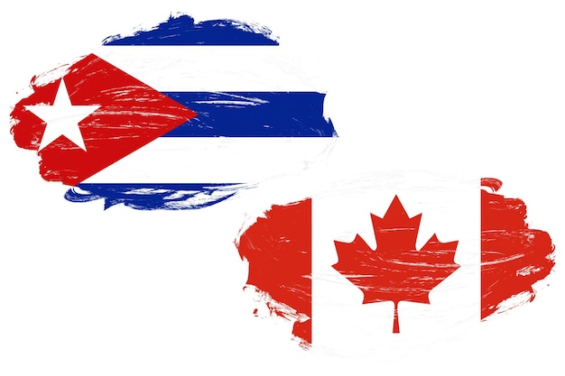 Cuba et le drapeau du canada ensemble sur un fond de pinceau de trait blanc