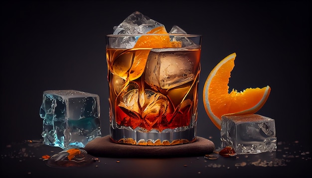 Cuba libre cocktail avec orange et glace sur table en bois ai générative