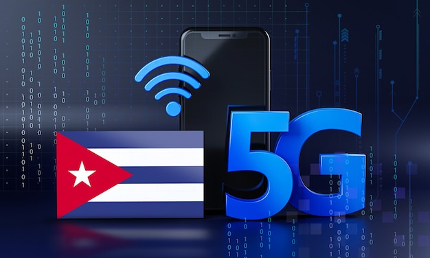 Cuba prêt pour le concept de connexion 5G. Fond de technologie Smartphone de rendu 3D