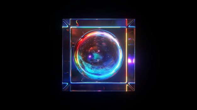 Cube abstrait en rendu 3d avec réflexion et dispersion détaillées