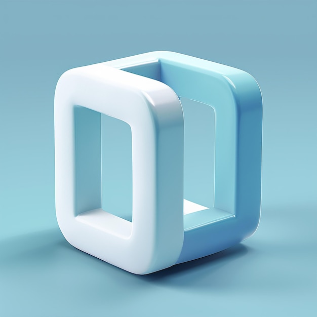 un cube blanc avec un carré bleu dessus qui dit " o "