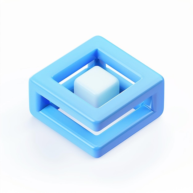 un cube bleu avec un carré de cubes dessus