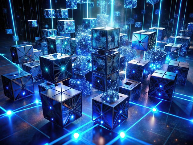 un cube bleu avec le mot cubes dessus