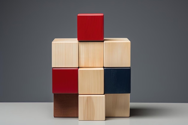 un cube en bois debout sur plusieurs cubes comme un tremplin dans le style de la marine sombre