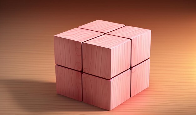 Cube en bois à perspectives contrastées avec la bonne marque sur le côté clair et la mauvaise marque sur le côté obscur Sym