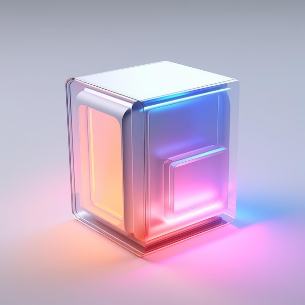 Cube Coloré Avec Glow Neon Light Cryengine Style Nature Morte Minimaliste