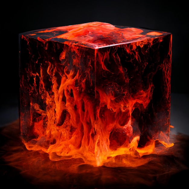 Un cube de feu avec le mot feu dessus