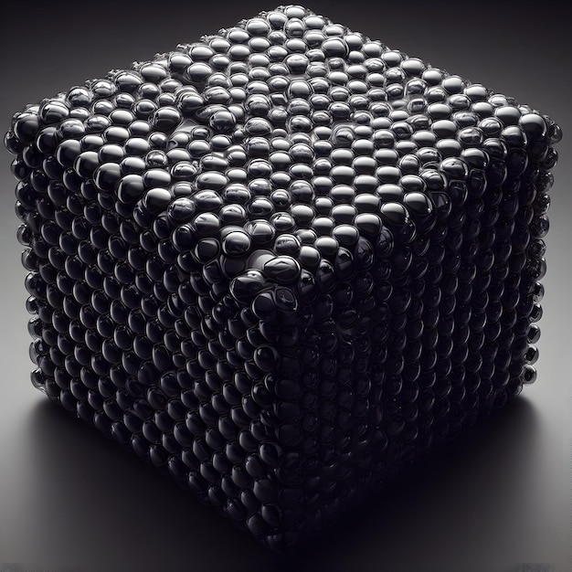 un cube de film à bulles noir avec un fond noir