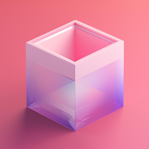 Un cube avec un fond rose et un dégradé violet.