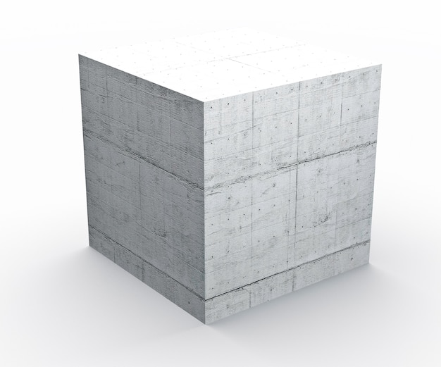 Photo cube de formes géométriques en béton isolé sur fond blanc