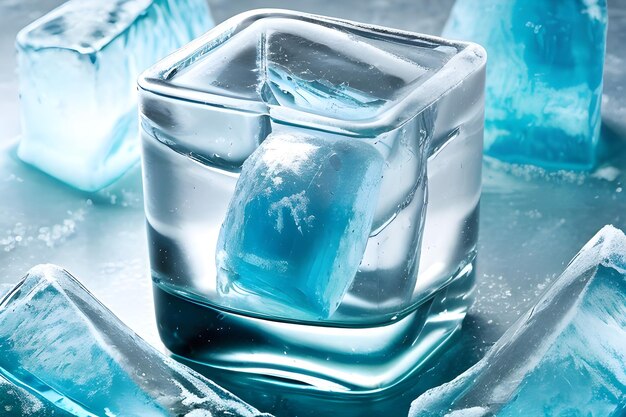 Photo un cube de glace congelé avec du poisson à l'intérieur.