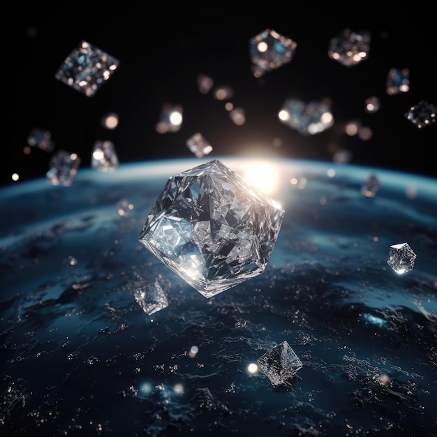 Cube de glace flottant dans l'espace