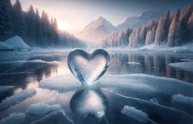 un cube de glace en forme de cœur