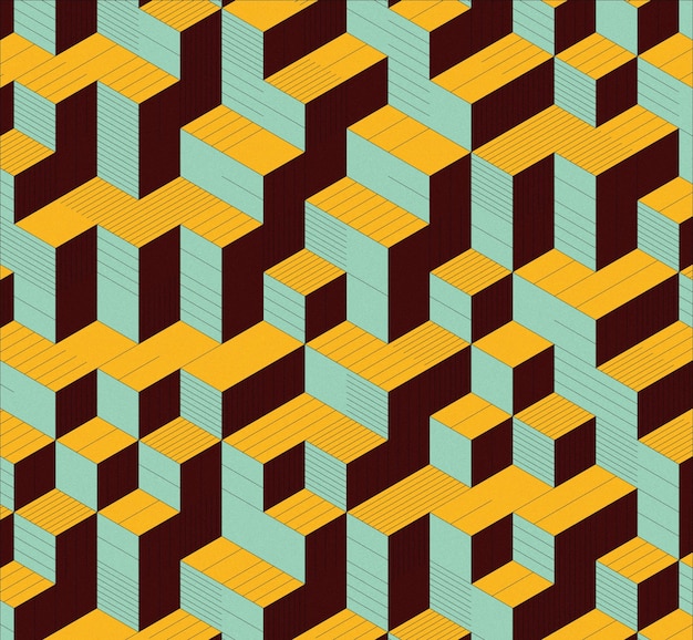 Cube isométrique texture multicolore et bruit fond dégradé cube isométrique 3d bannière wallp