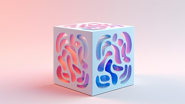 Un cube avec un motif circulaire dans des nuances de rose et de bleu