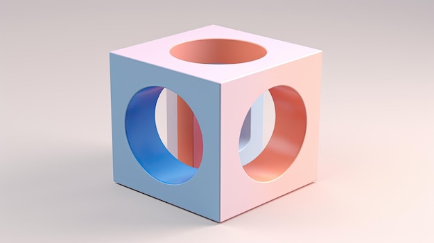 Un cube avec un motif circulaire dans des nuances de rose et de bleu