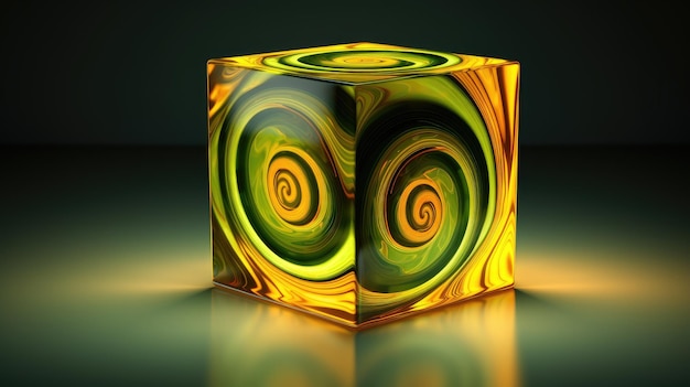 Photo un cube avec un motif en spirale dans les tons jaune et vert