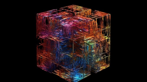 Un cube multicolore sur fond noir