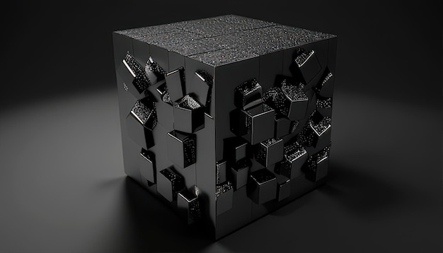 Un cube noir avec le mot cube dessus