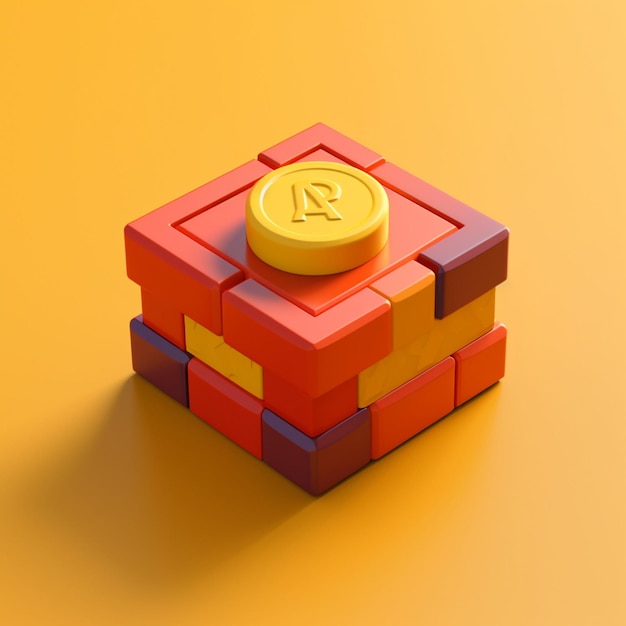 Un cube avec un r sur un fond jaune