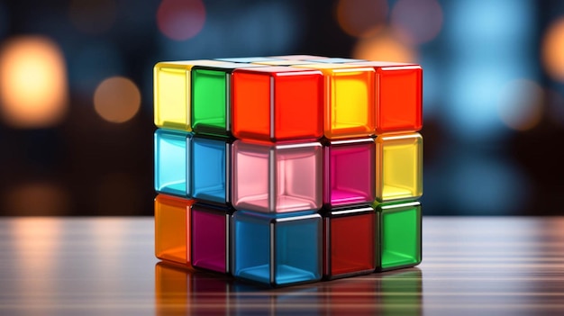 Un cube de Rubik coloré sur une table