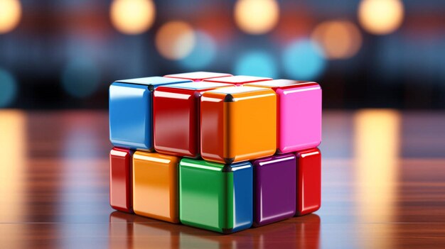 Photo un cube de rubik coloré sur une table