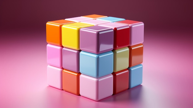 Photo cube rubik39 coloré pour enfants sur fond rose isolé