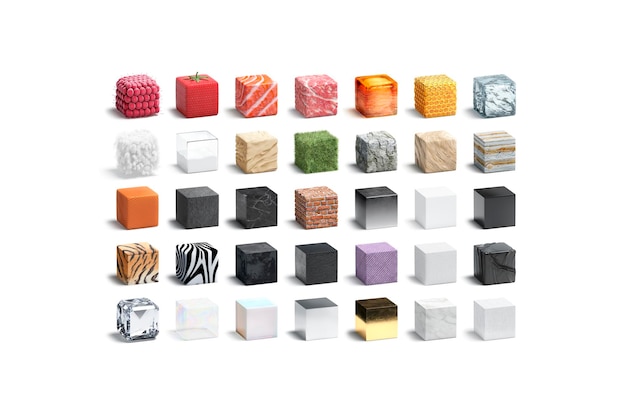 Photo cube de surface différente podium cuboïde avec tissu métallique et matière de produit bois en peluche