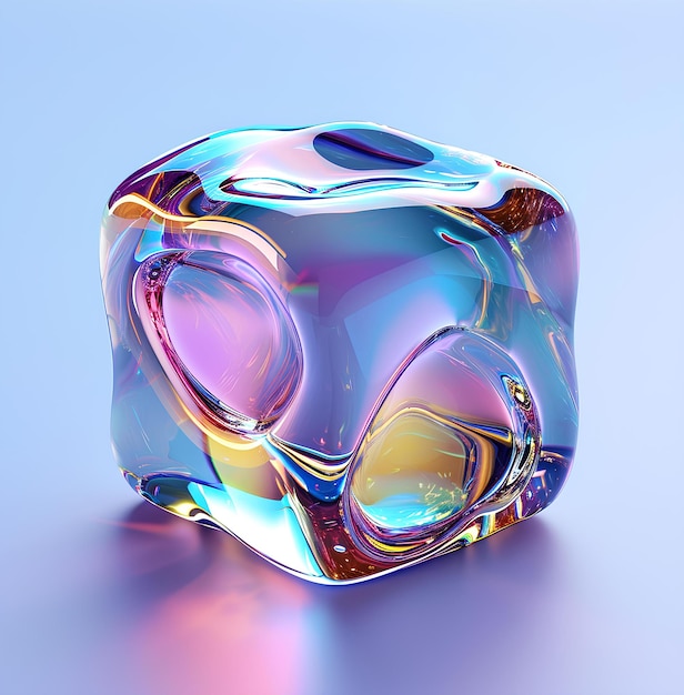 Un cube de verre coloré sur un fond bleu